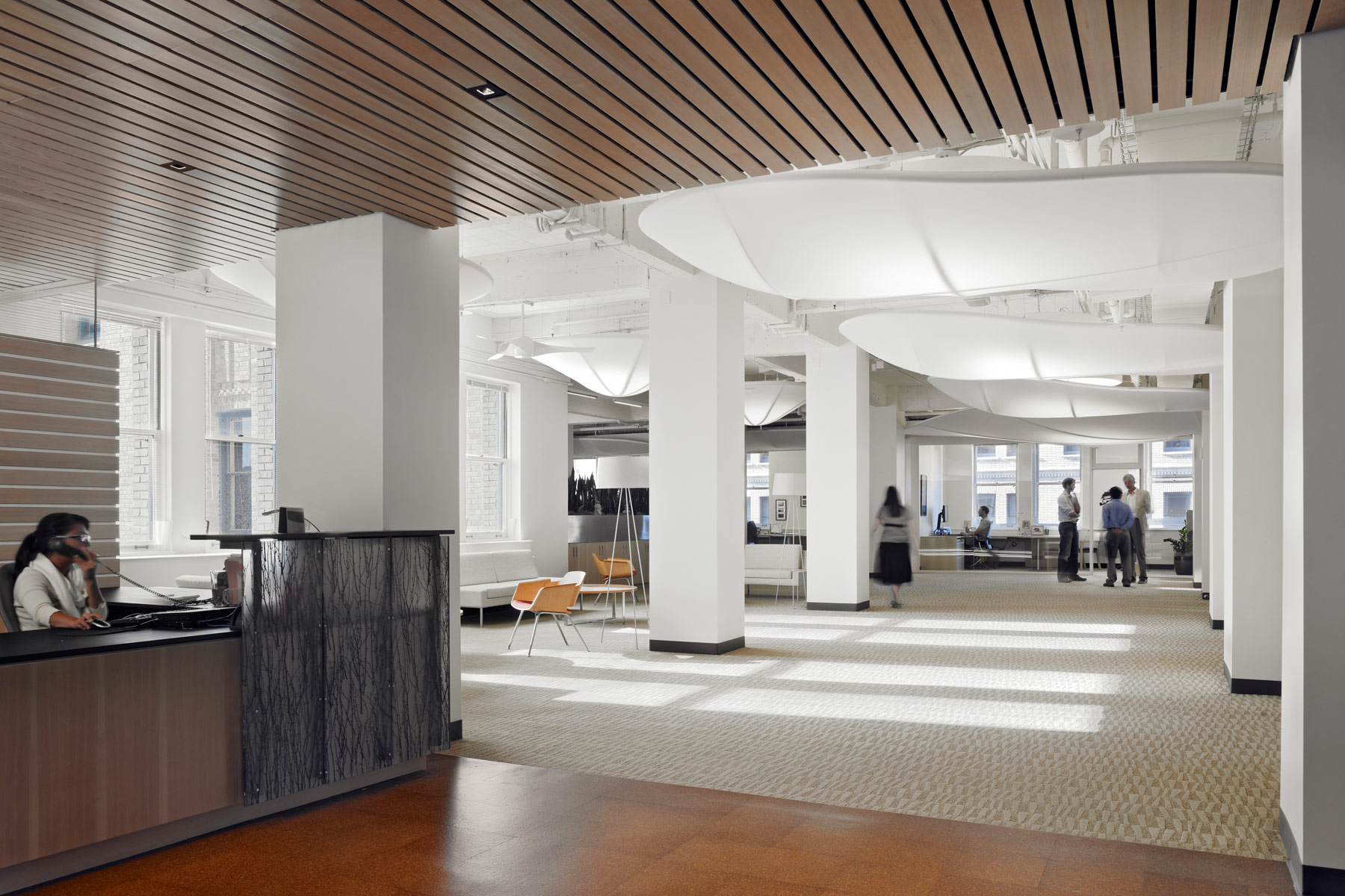 The highly sustainable, LEED Platinum-rated ClimateWorks Foundation office space weaves together advanced energy-efficiency and carbon reduction within inviting spaces that connect staff and visitors to each other and the natural world.
