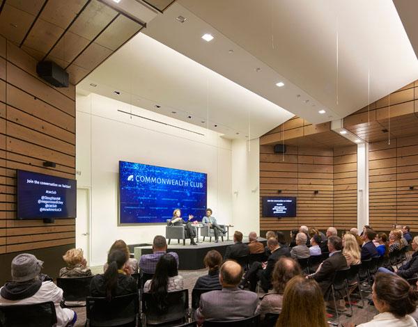 The Commonwealth Club of California’s new location on San Francisco’s waterfront is in an existing historic structure built in 1910 and was the site of the 1934 Longshoreman’s strike; the building has an aggressive sustainability agenda and is targeting LEED Gold certification, and provides meeting spaces, an auditorium, a library, and a boardroom. 